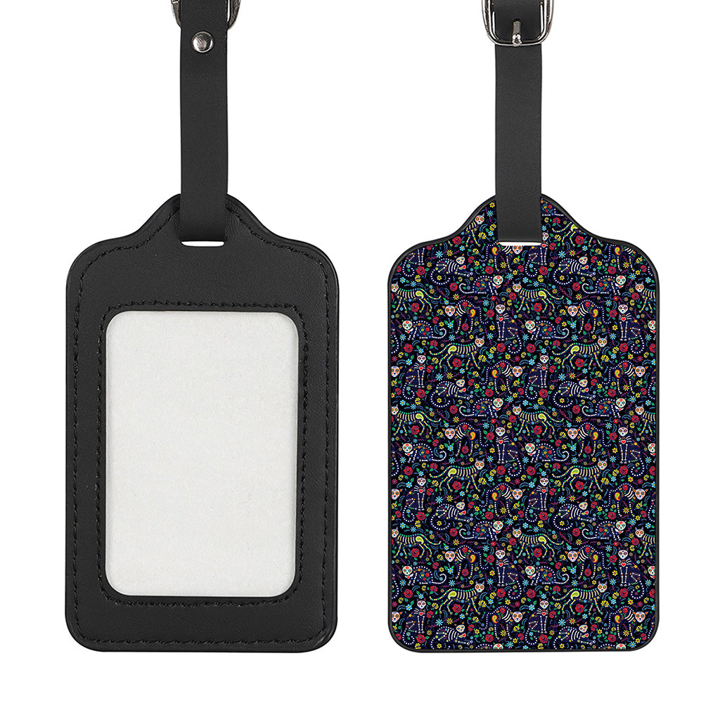 Day Of The Dead Calavera Cat Print Luggage Tag