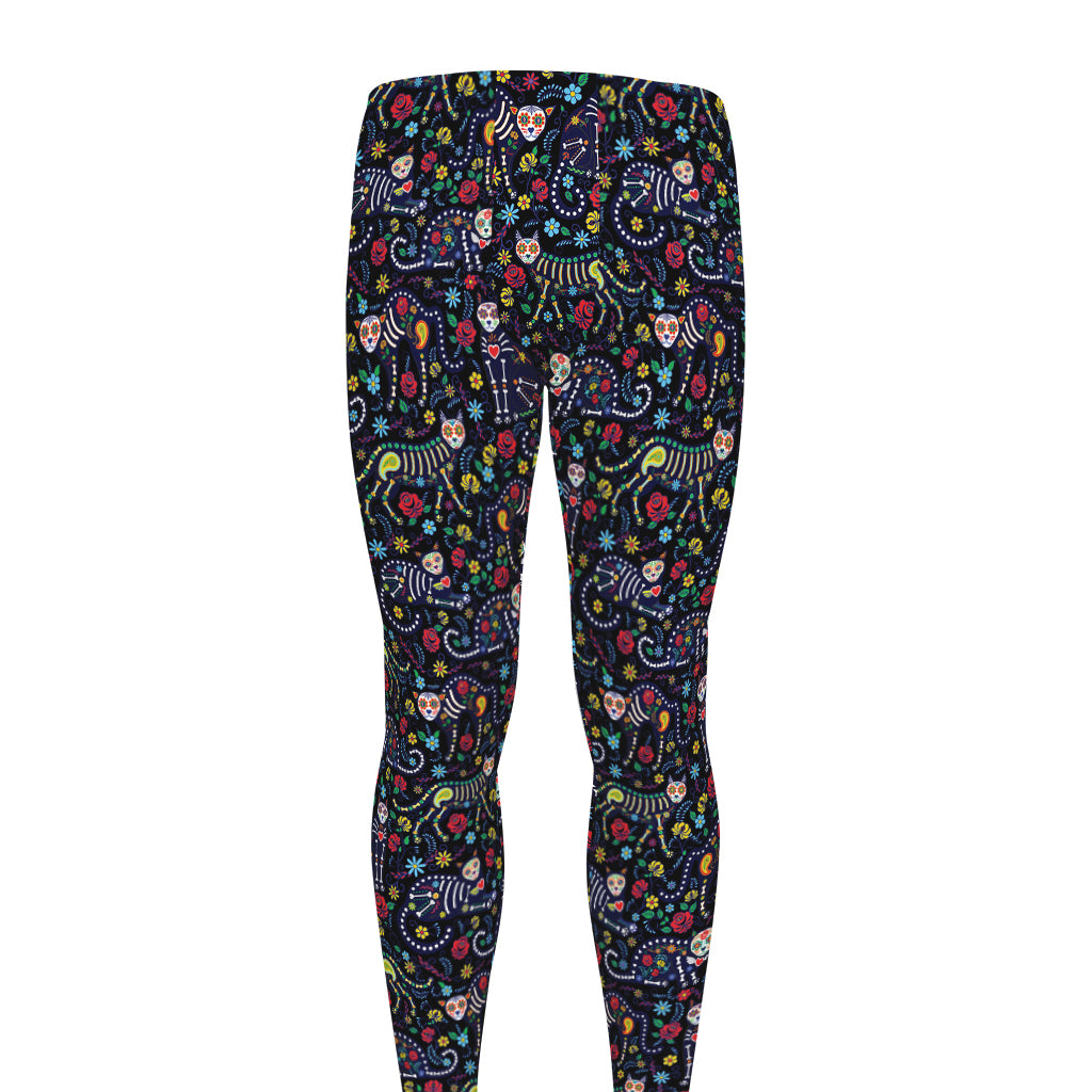 Day Of The Dead Calavera Cat Print Men's leggings