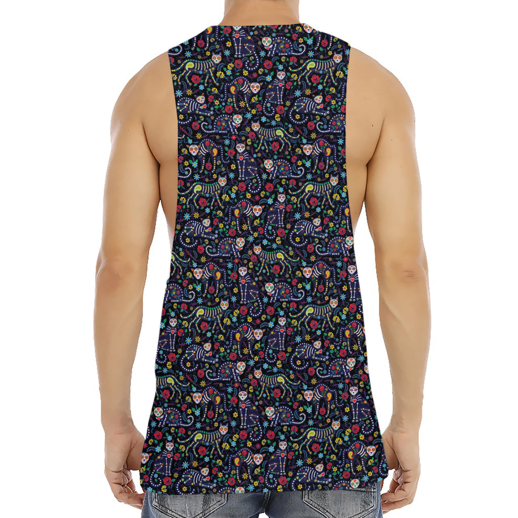 Day Of The Dead Calavera Cat Print Men's Muscle Tank Top