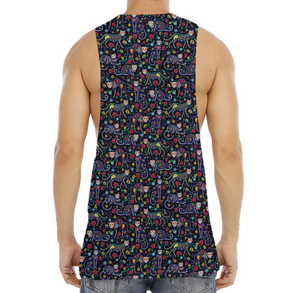 Day Of The Dead Calavera Cat Print Men's Muscle Tank Top