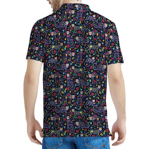 Day Of The Dead Calavera Cat Print Men's Polo Shirt