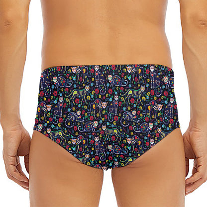 Day Of The Dead Calavera Cat Print Men's Triangle Swim Briefs