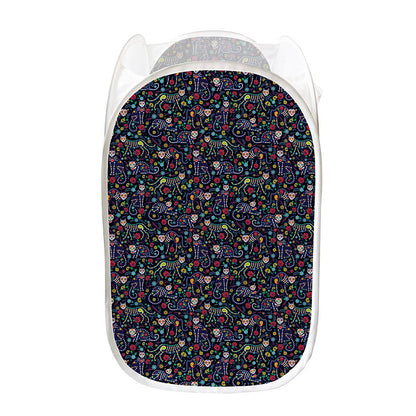 Day Of The Dead Calavera Cat Print Mesh Laundry Hamper