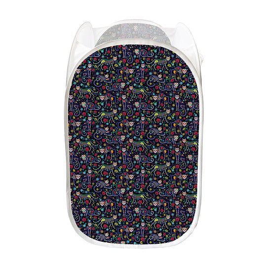 Day Of The Dead Calavera Cat Print Mesh Laundry Hamper
