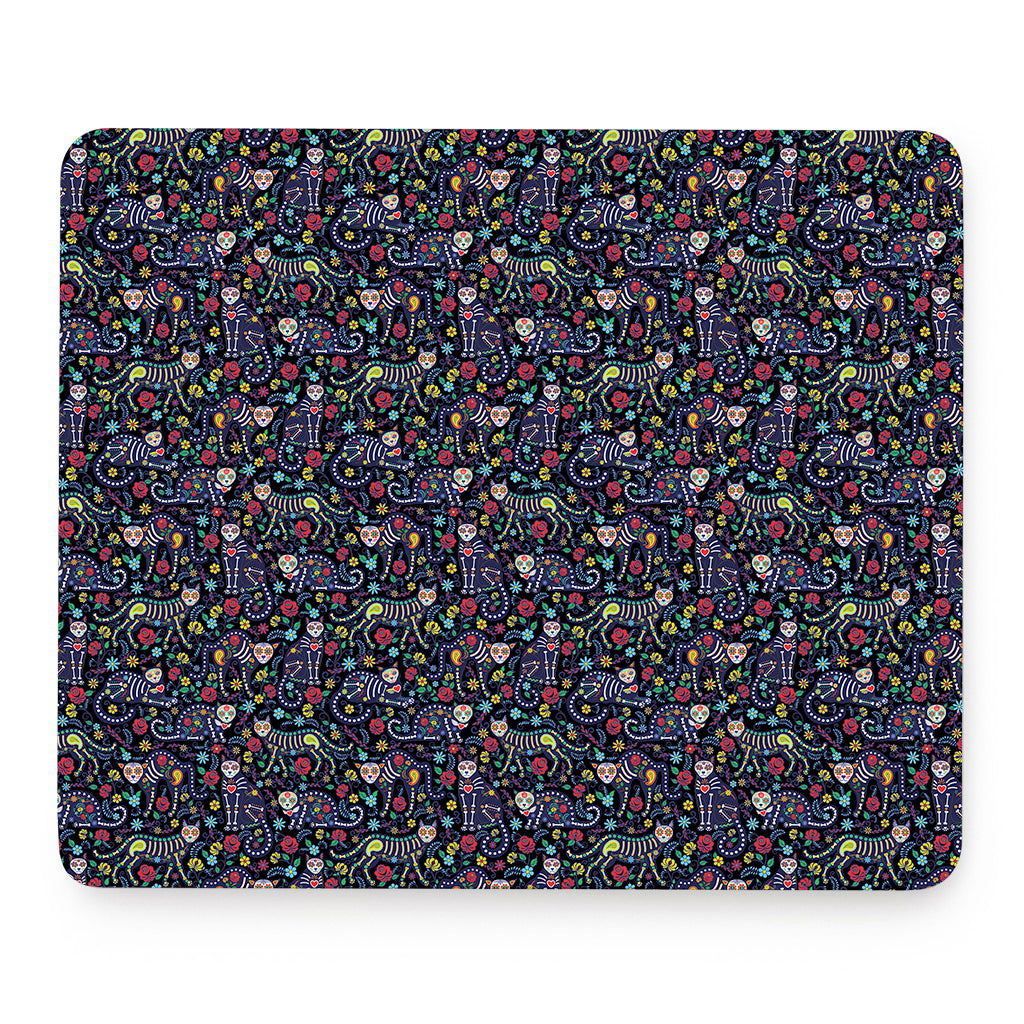 Day Of The Dead Calavera Cat Print Mouse Pad