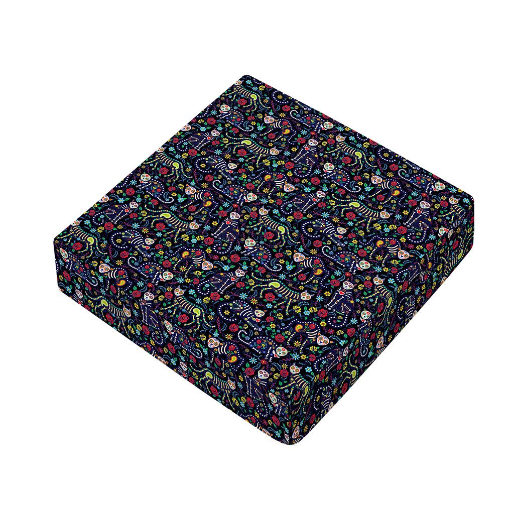Day Of The Dead Calavera Cat Print Outdoor Seat Cushion Cover