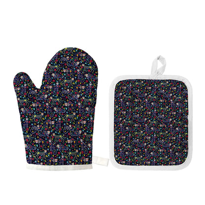 Day Of The Dead Calavera Cat Print Oven Mitt And Pot Holder Set