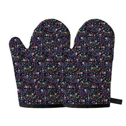 Day Of The Dead Calavera Cat Print Oven Mitts