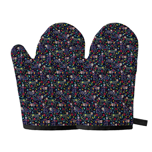 Day Of The Dead Calavera Cat Print Oven Mitts