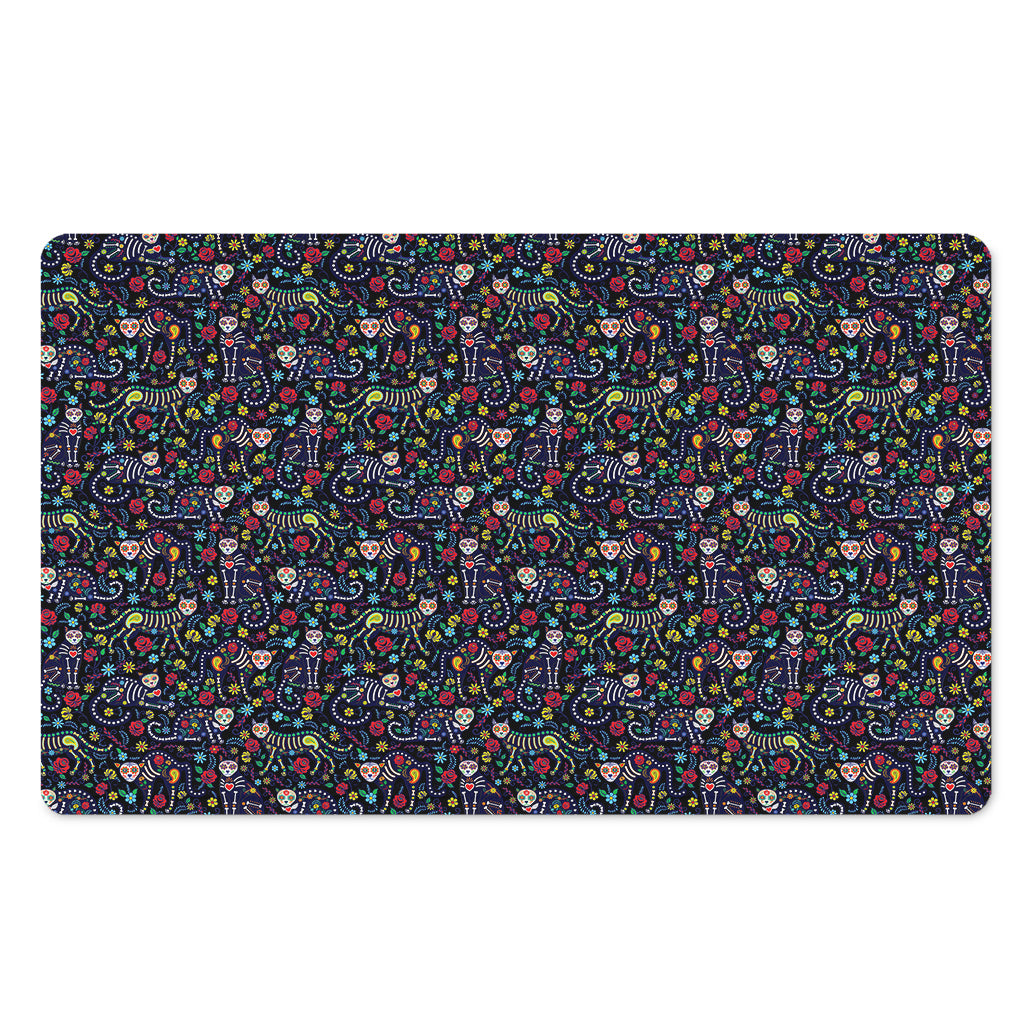 Day Of The Dead Calavera Cat Print Polyester Doormat