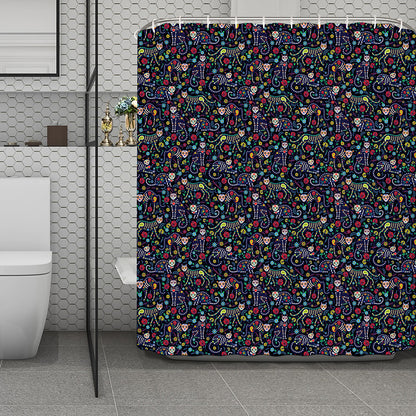 Day Of The Dead Calavera Cat Print Polyester Shower Curtain