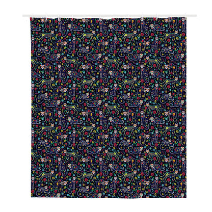 Day Of The Dead Calavera Cat Print Polyester Shower Curtain