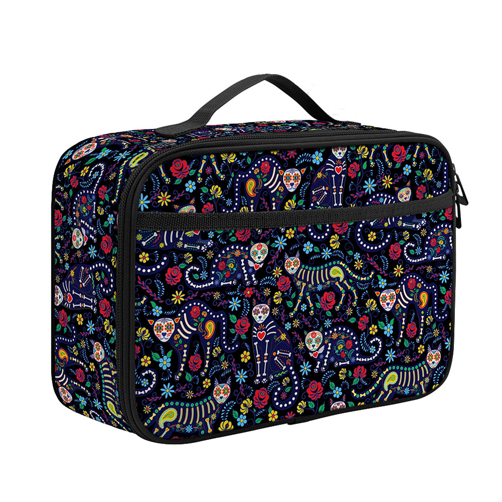 Day Of The Dead Calavera Cat Print Portable Lunch Bag