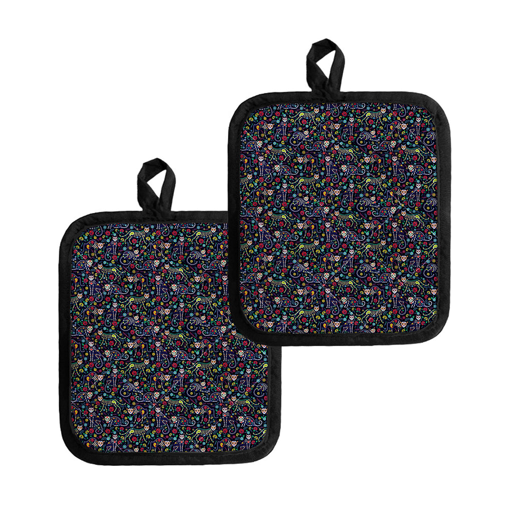 Day Of The Dead Calavera Cat Print Pot Holders
