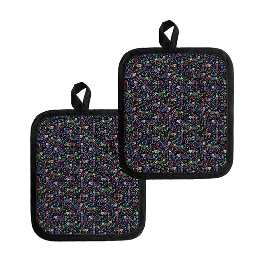 Day Of The Dead Calavera Cat Print Pot Holders