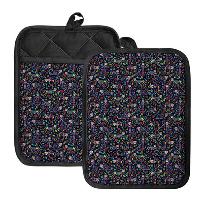 Day Of The Dead Calavera Cat Print Pot Holders With Pocket