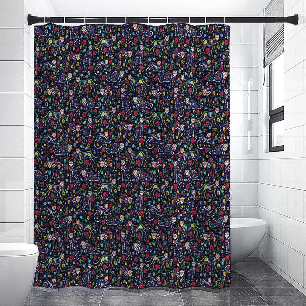 Day Of The Dead Calavera Cat Print Premium Shower Curtain