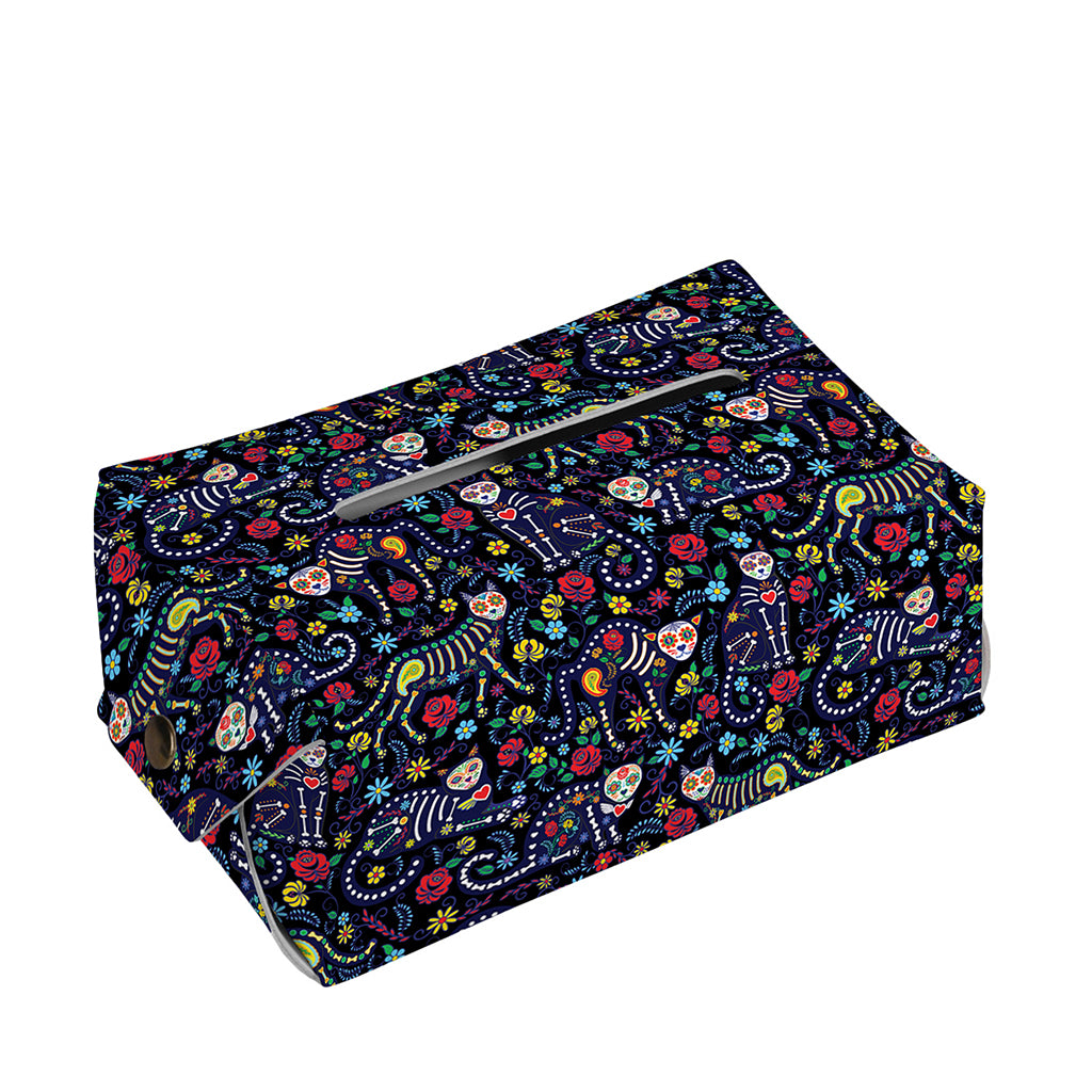 Day Of The Dead Calavera Cat Print Rectangle Tissue Box Cover