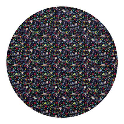 Day Of The Dead Calavera Cat Print Round Blanket