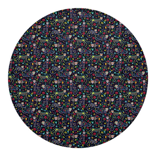 Day Of The Dead Calavera Cat Print Round Blanket