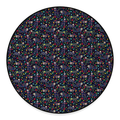 Day Of The Dead Calavera Cat Print Round Floor Mat