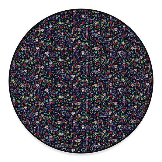 Day Of The Dead Calavera Cat Print Round Floor Mat
