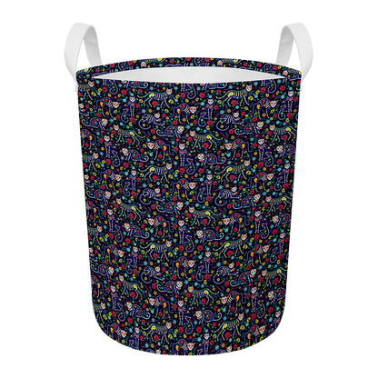Day Of The Dead Calavera Cat Print Round Laundry Basket