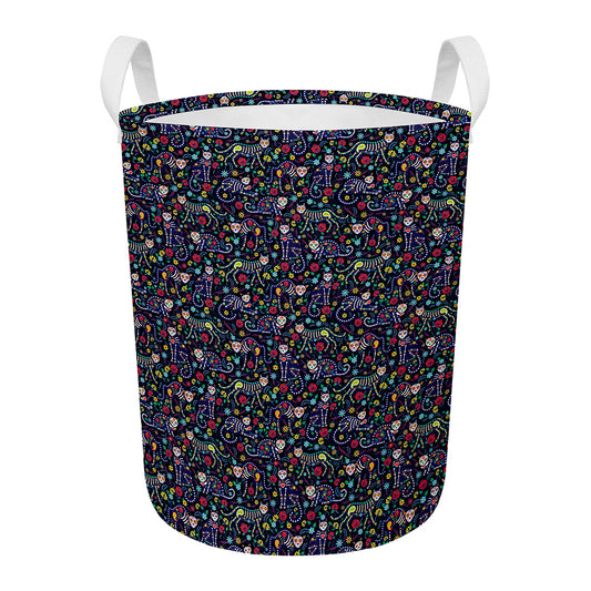 Day Of The Dead Calavera Cat Print Round Laundry Basket