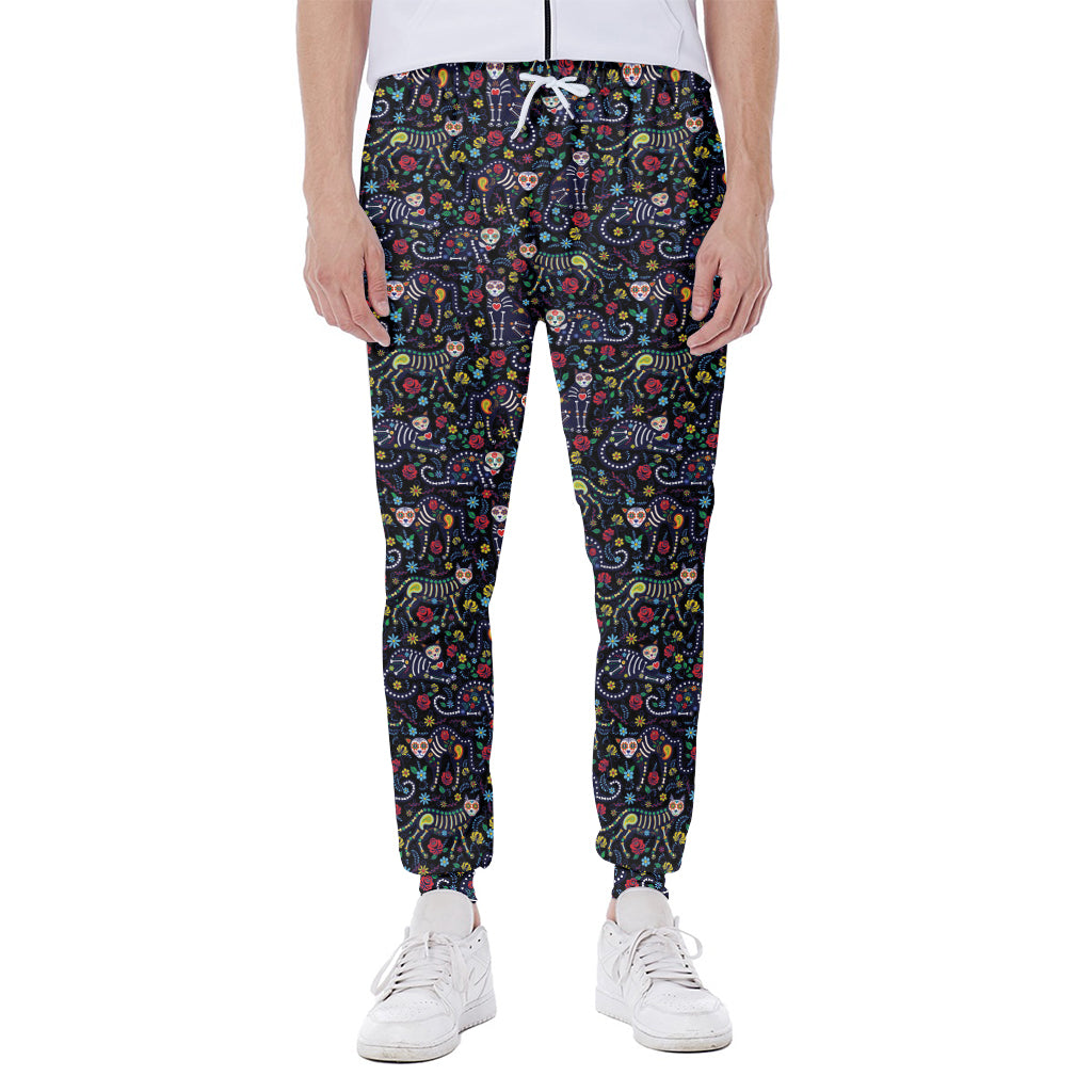 Day Of The Dead Calavera Cat Print Scuba Joggers