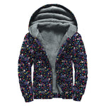 Day Of The Dead Calavera Cat Print Sherpa Lined Zip Up Hoodie