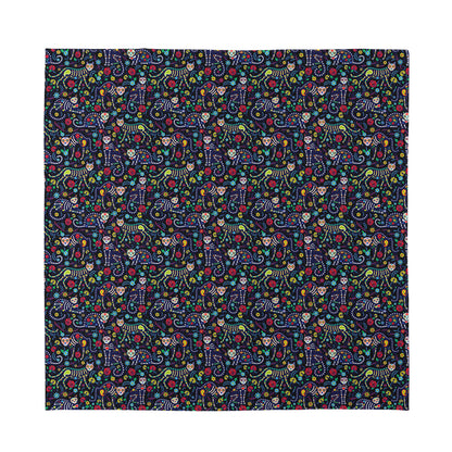 Day Of The Dead Calavera Cat Print Silk Bandana