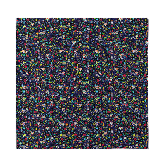 Day Of The Dead Calavera Cat Print Silk Bandana
