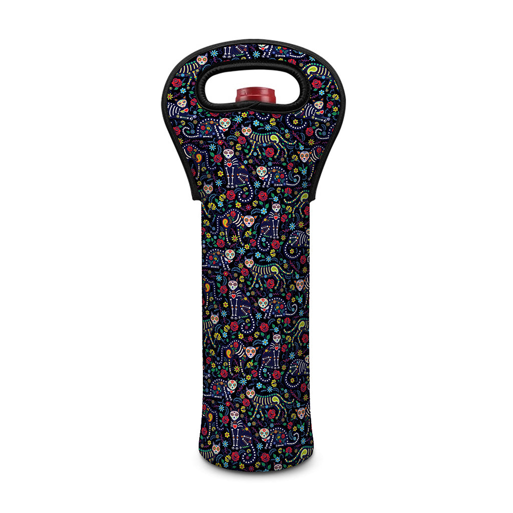 Day Of The Dead Calavera Cat Print Single Neoprene Wine Tote