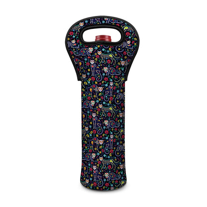 Day Of The Dead Calavera Cat Print Single Neoprene Wine Tote