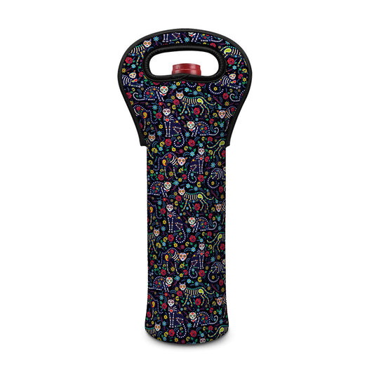 Day Of The Dead Calavera Cat Print Single Neoprene Wine Tote