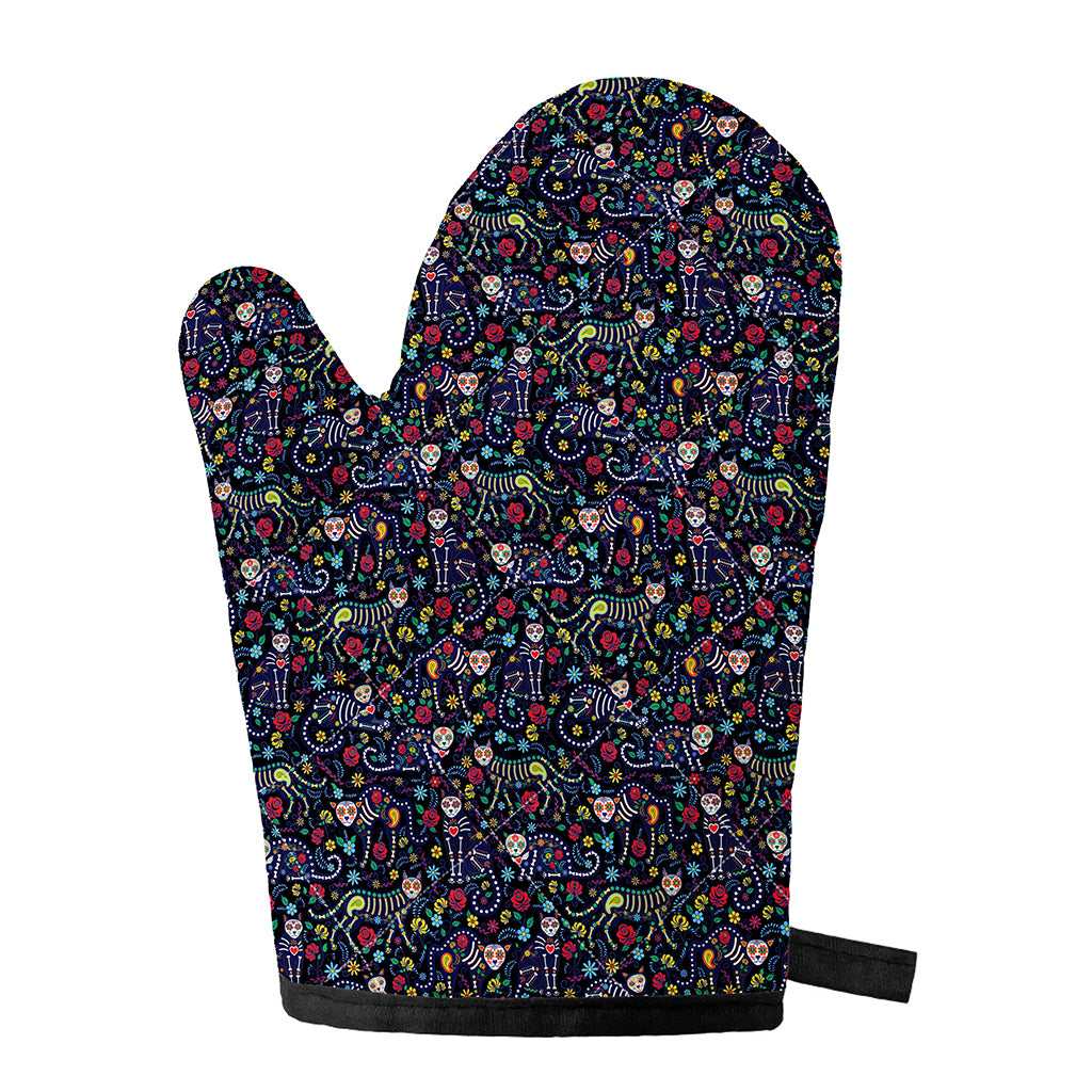 Day Of The Dead Calavera Cat Print Single Oven Mitt