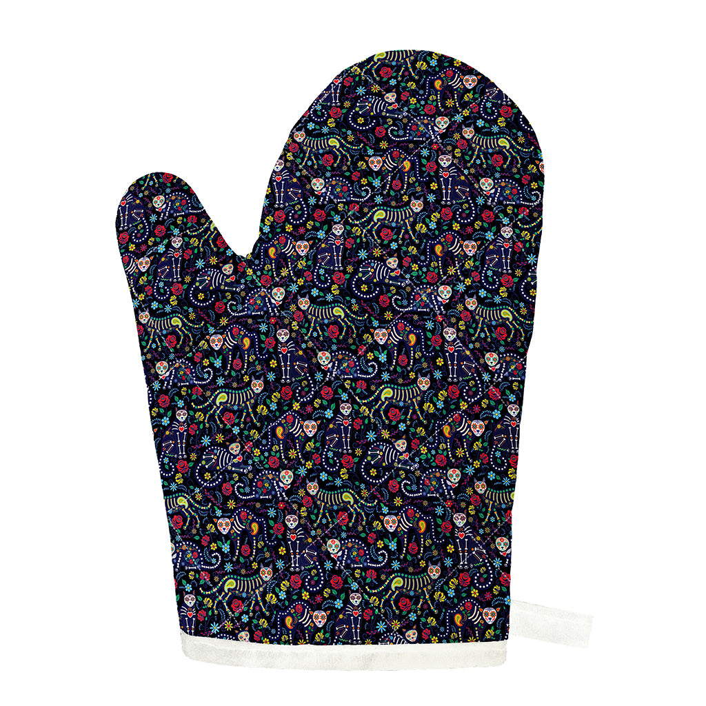Day Of The Dead Calavera Cat Print Single Oven Mitt