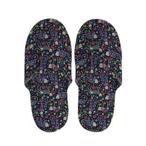 Day Of The Dead Calavera Cat Print Slippers