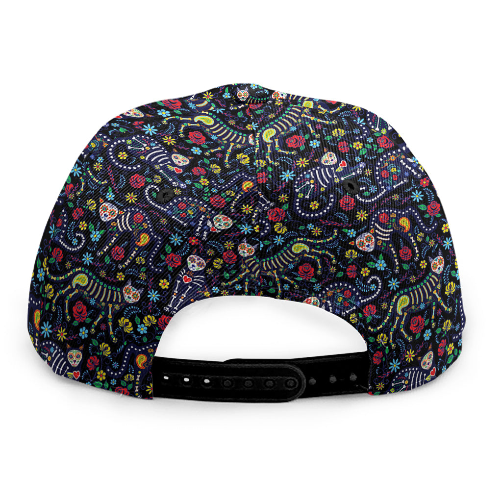 Day Of The Dead Calavera Cat Print Snapback Cap