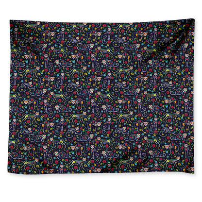 Day Of The Dead Calavera Cat Print Tapestry