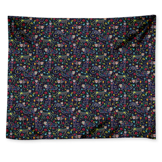 Day Of The Dead Calavera Cat Print Tapestry