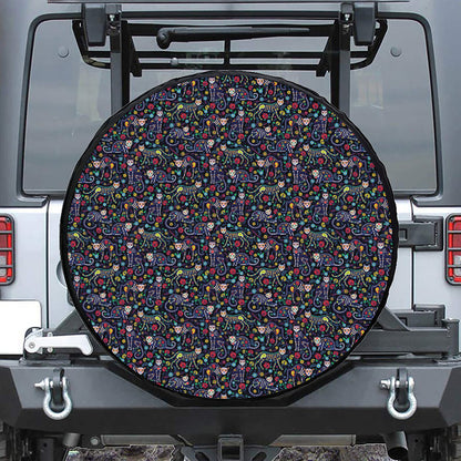 Day Of The Dead Calavera Cat Print Tire Cover