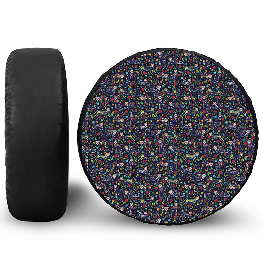 Day Of The Dead Calavera Cat Print Tire Cover