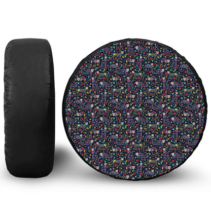 Day Of The Dead Calavera Cat Print Tire Cover