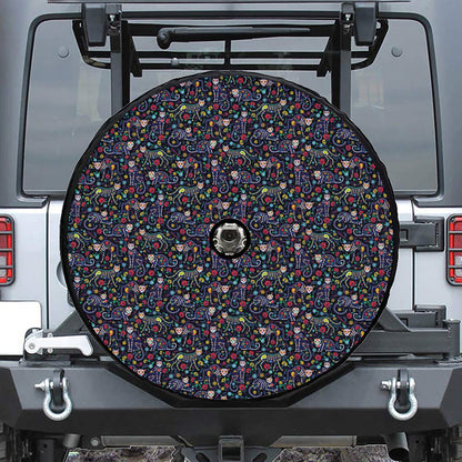 Day Of The Dead Calavera Cat Print Tire Cover With Camera Hole