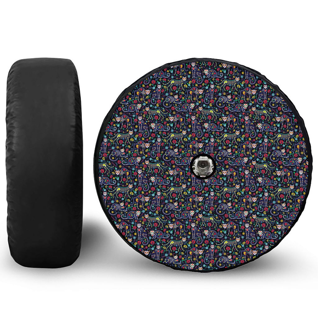 Day Of The Dead Calavera Cat Print Tire Cover With Camera Hole
