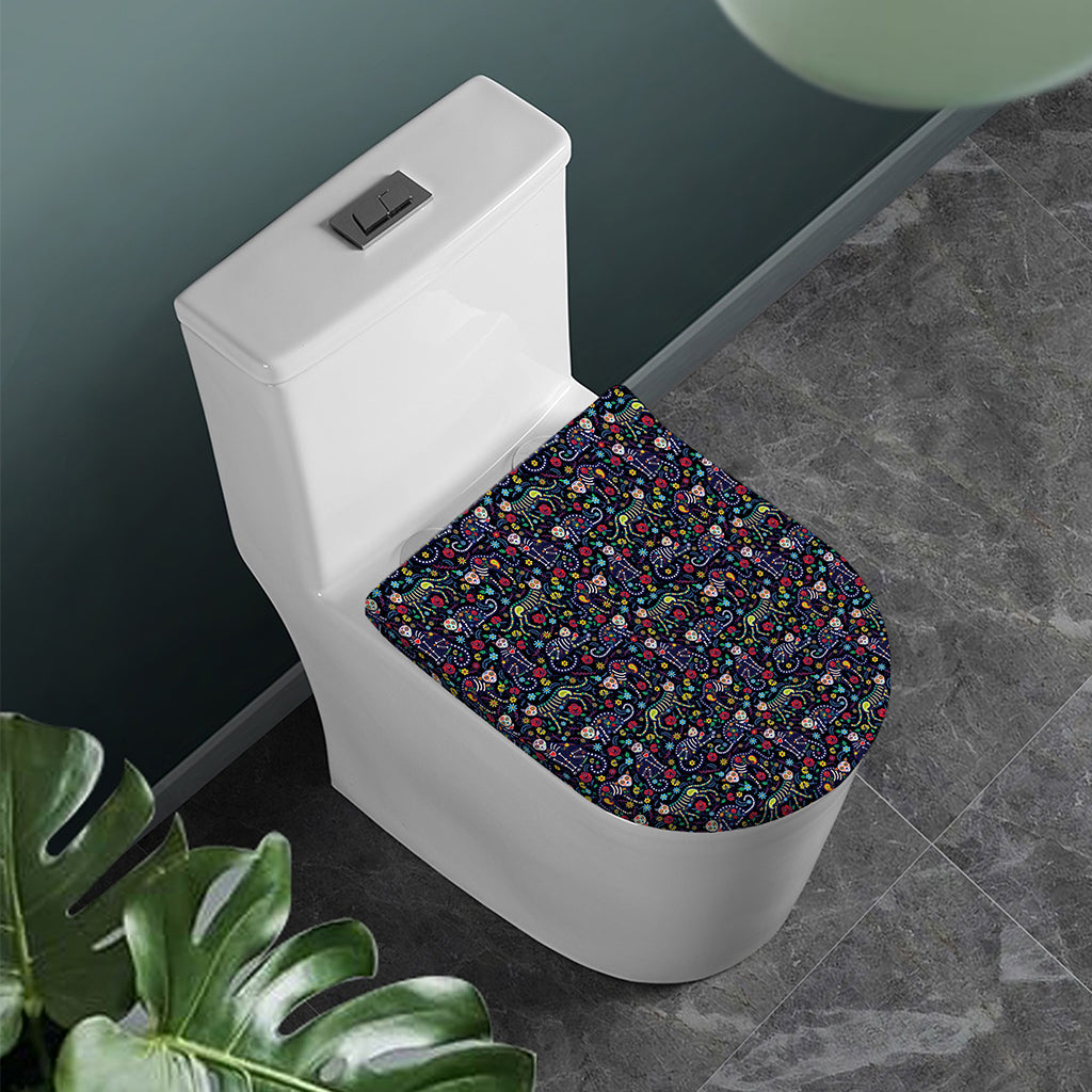 Day Of The Dead Calavera Cat Print Toilet Lid Cover