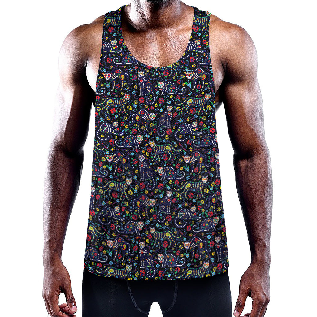 Day Of The Dead Calavera Cat Print Training Tank Top