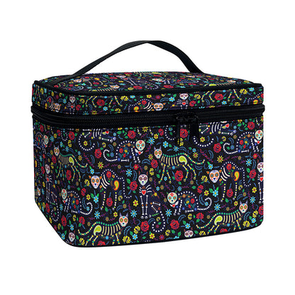 Day Of The Dead Calavera Cat Print Travel Makeup Bag