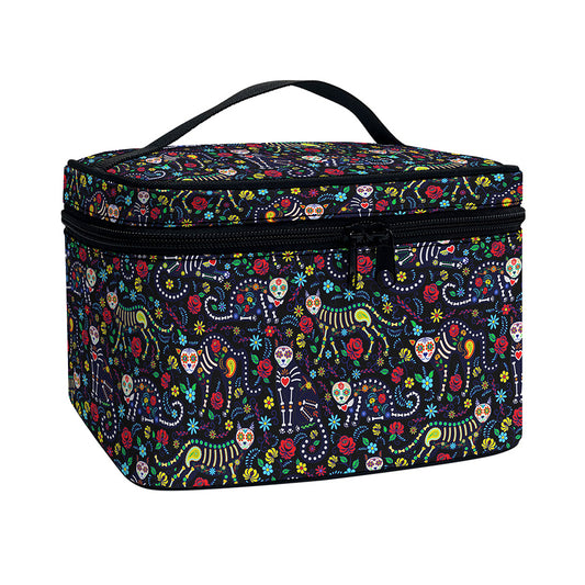 Day Of The Dead Calavera Cat Print Travel Makeup Bag